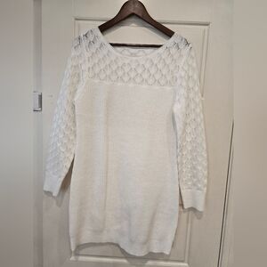 White Knit Sweater with Lace Sleeves
